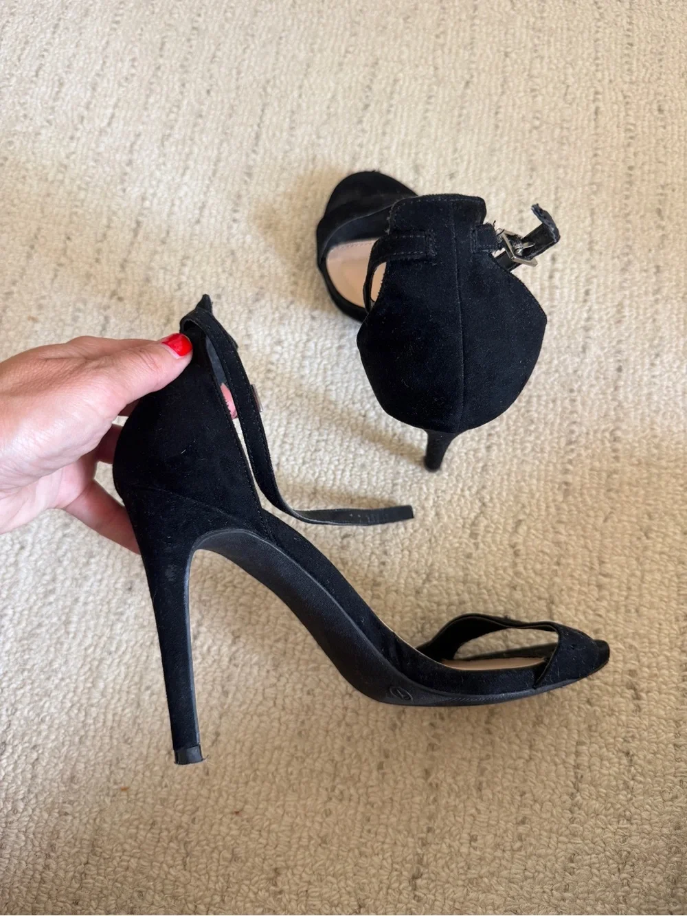 Black Ankle-Strap Open Toe Classic Heels for Women